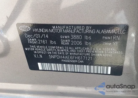 2015 Hyundai Elantra Se из США, поврежденный, VIN 5NPDH4AE6FH617121